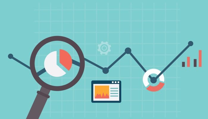 Flat vector illustration of web analytics information and development website statistic - vector illustration